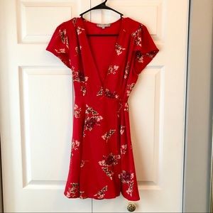 Red Floral Wrap Dress